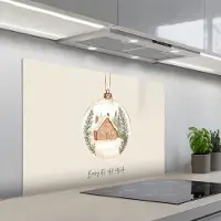 KitchenYeah Spatscherm 100x65 cm - Zelfklevende achterwand Quote - Winter - Kerst - Beige - Kerstbal - Keuken muurbeschermer - Spatwand fornuis