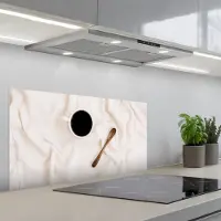 KitchenYeah Spatscherm 90x45 cm - Zelfklevende achterwand Koffie - Lepel - Mok - Keuken muurbeschermer - Spatwand fornuis