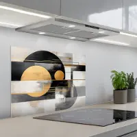 KitchenYeah Spatscherm 70x50 cm - Zelfklevende achterwand Abstract - Goud - Zilver - Vormen - Aesthetic - Modern - Keuken muurbeschermer - Spatwand fornuis