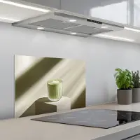 KitchenYeah Spatscherm 60x40 cm - Zelfklevende achterwand Matcha - Glas - Groen - Minimalistisch - Keuken muurbeschermer - Spatwand fornuis