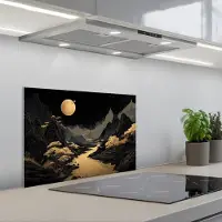 KitchenYeah Spatscherm 60x40 cm - Zelfklevende achterwand Gouden rivier - Bergen - Maan - Sterrenhemel - Keuken muurbeschermer - Spatwand fornuis