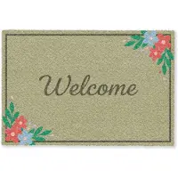 MuchoWow Deurmat 60x40 cm - Droogloopmat Welkom - Bloemen - Groen - Mat voor binnen - Schoonloopmat - Deurmatten met print - Inloopmat