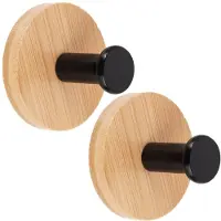 Orion Zelfklevende Haak Houten Metaal Zwart 5 cm 2 stuks - Haken - Handdoekhaak - Haakjes - Wandhaakjes - Ophanghaken