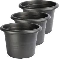 Garronda 3x Plantenpot Bloempot - Kunststof - Rond - Plantenbak - Grafiet - ⌀34cm H=24cm - GD-NIC-Barcelona95