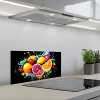 KitchenYeah Spatscherm 60x30 cm - Zelfklevende achterwand Fruit - Graffiti - Kleurrijk - Sinaasappel - Aardbei - Abstract - Keuken muurbeschermer - Spatwand fornuis