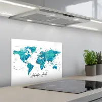KitchenYeah Spatscherm 60x45 cm - Zelfklevende achterwand Wereldkaart - Blauw - Kleurrijk - Keuken muurbeschermer - Spatwand fornuis
