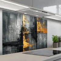 KitchenYeah Spatscherm 120x80 cm - Zelfklevende achterwand Modern - Goud - Grijs - Patroon - Keuken muurbeschermer - Spatwand fornuis