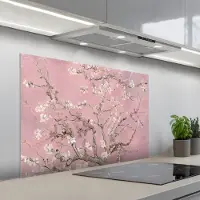 KitchenYeah Spatscherm 100x65 cm - Zelfklevende achterwand Amandelbloesem - Kunst - Van Gogh - Roze - Keuken muurbeschermer - Spatwand fornuis