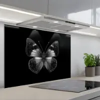 KitchenYeah Spatscherm 90x60 cm - Zelfklevende achterwand Vlinder - Grijs - Mysterieus - Keuken muurbeschermer - Spatwand fornuis