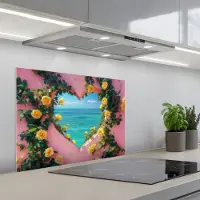 KitchenYeah Spatscherm 70x55 cm - Zelfklevende achterwand Hart - Zee - Muur - Keuken muurbeschermer - Spatwand fornuis