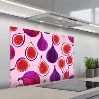 KitchenYeah Spatscherm 100x65 cm - Zelfklevende achterwand Vijgen - Roze - Paars - Keuken muurbeschermer - Spatwand fornuis