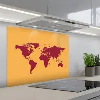 KitchenYeah Spatscherm 80x60 cm - Zelfklevende achterwand Wereldkaart - Rood - Simpel - Keuken muurbeschermer - Spatwand fornuis