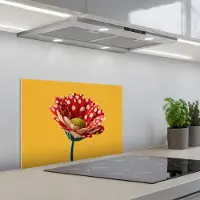 KitchenYeah Spatscherm 60x40 cm - Zelfklevende achterwand Bloem - Rood - Stippen - Keuken muurbeschermer - Spatwand fornuis