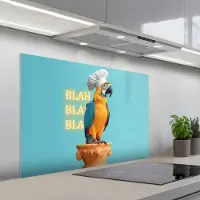 KitchenYeah Spatscherm 100x65 cm - Zelfklevende achterwand Papegaai - Koksmuts - Quote - Neon - Keuken muurbeschermer - Spatwand fornuis
