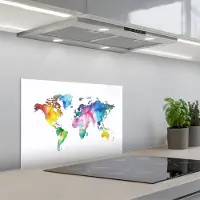 KitchenYeah Spatscherm 60x40 cm - Zelfklevende achterwand Wereldkaart - Kleur - Regenboog - Keuken muurbeschermer - Spatwand fornuis