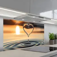 KitchenYeah Spatscherm 120x60 cm - Zelfklevende achterwand Hart - Water - Zonsondergang - Natuur - Zen - Keuken muurbeschermer - Spatwand fornuis