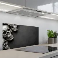 KitchenYeah Spatscherm 80x40 cm - Zelfklevende achterwand Skelet - Doodshoofden - Schedels - Zwart - Keuken muurbeschermer - Spatwand fornuis