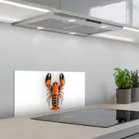KitchenYeah Spatscherm 70x30 cm - Zelfklevende achterwand Kreeft - Zwart - Oranje - Wit - Uniek - Keuken muurbeschermer - Spatwand fornuis