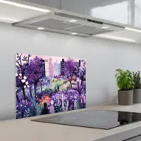 KitchenYeah Spatscherm 60x45 cm - Zelfklevende achterwand Park - Bomen - Bloemen - Gebouwen - Keuken muurbeschermer - Spatwand fornuis