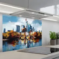 KitchenYeah Spatscherm 90x60 cm - Zelfklevende achterwand Bomen Frankfurt- Stad - Skyline - Brug - Keuken muurbeschermer - Spatwand fornuis