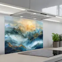 KitchenYeah Spatscherm 80x60 cm - Zelfklevende achterwand Abstract - Landschap - Bergen - Blauw - Modern - Keuken muurbeschermer - Spatwand fornuis