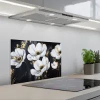 KitchenYeah Spatscherm 60x40 cm - Zelfklevende achterwand Bloemen - Wit - Abstract - Keuken muurbeschermer - Spatwand fornuis