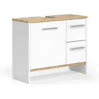 Vicco Wastafelonderkast Karli Eik wit/goud 70.2 x 57 cm met 2 lades en 1 deur, Model 58326