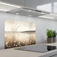 KitchenYeah Spatscherm 70x50 cm - Zelfklevende achterwand Meer - Water - Natuur - Beige - Keuken muurbeschermer - Spatwand fornuis
