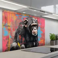 KitchenYeah Spatscherm 120x80 cm - Zelfklevende achterwand Graffiti - Chimpansee - Aap - Dieren - Street art - Keuken muurbeschermer - Spatwand fornuis