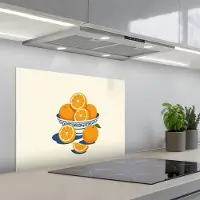 KitchenYeah Spatscherm 70x55 cm - Zelfklevende achterwand Schaal - Minimalistisch - Oranje - Sinaasappels - Keuken muurbeschermer - Spatwand fornuis