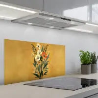 KitchenYeah Spatscherm 90x45 cm - Zelfklevende achterwand Bladeren - Boeket - Bloemen - Geel - Keuken muurbeschermer - Spatwand fornuis