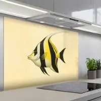 KitchenYeah Spatscherm 120x80 cm - Zelfklevende achterwand Vis - Sierlijk - Rugvin - Geel - Keuken muurbeschermer - Spatwand fornuis