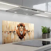 KitchenYeah Spatscherm 90x45 cm - Zelfklevende achterwand Leeuwenkop - Lijnen - Crème - Keuken muurbeschermer - Spatwand fornuis