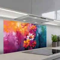 KitchenYeah Spatscherm 120x60 cm - Zelfklevende achterwand Felle bloemen - Dynamisch - Levendig - Keuken muurbeschermer - Spatwand fornuis