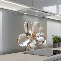 KitchenYeah Spatscherm 120x80 cm - Zelfklevende achterwand Bloem - Glazen - Doorzichtig - Keuken muurbeschermer - Spatwand fornuis