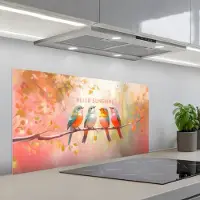KitchenYeah Spatscherm 100x50 cm - Zelfklevende achterwand Vogels - Tak - Quote - Roze - Keuken muurbeschermer - Spatwand fornuis