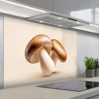 KitchenYeah Spatscherm 120x80 cm - Zelfklevende achterwand Champignons - Zacht - Beige - Keuken muurbeschermer - Spatwand fornuis