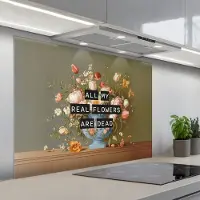 KitchenYeah Spatscherm 100x75 cm - Zelfklevende achterwand Bloem - Quote - Vintage - Art - Keuken muurbeschermer - Spatwand fornuis