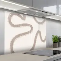 KitchenYeah Spatscherm 100x75 cm - Zelfklevende achterwand Moderne kunst - Beige - Abstract - Keuken muurbeschermer - Spatwand fornuis