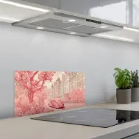 KitchenYeah Spatscherm 60x30 cm - Zelfklevende achterwand City - Car - Pink - Keuken muurbeschermer - Spatwand fornuis