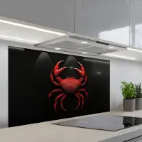 KitchenYeah Spatscherm 120x60 cm - Zelfklevende achterwand Krab - Rood - Vissen - Schaaldieren - Keuken muurbeschermer - Spatwand fornuis