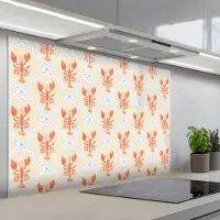 KitchenYeah Spatscherm 120x80 cm - Zelfklevende achterwand Zee - Kreeft - Blauw - Geel - Oranje - Keuken muurbeschermer - Spatwand fornuis