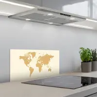 KitchenYeah Spatscherm 70x30 cm - Zelfklevende achterwand Wereldkaart - Strakke vlakstijl - Rasterachtergrond - Keuken muurbeschermer - Spatwand fornuis
