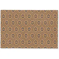MuchoWow Deurmat 60x40 cm - Droogloopmat Okergeel - Patroon - Bloem - Donkerblauw - Mat voor binnen - Schoonloopmat - Deurmatten met print - Inloopmat