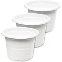 Garronda 3x Plantenpot Bloempot - Kunststof - Rond - Plantenbak - Wit - ⌀15cm H=10,5cm - GD-NIC-Barcelona95