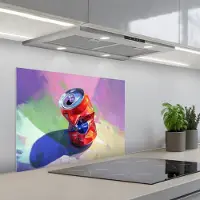 KitchenYeah Spatscherm 70x50 cm - Zelfklevende achterwand Frisdrank - Blik - Paars - Keuken muurbeschermer - Spatwand fornuis