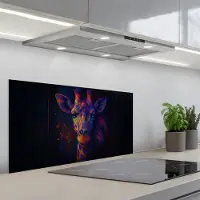KitchenYeah Spatscherm 90x45 cm - Zelfklevende achterwand Giraffe - Gekleurd - Verfspatten - Keuken muurbeschermer - Spatwand fornuis
