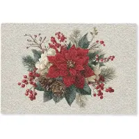 MuchoWow Deurmat 60x40 cm - Droogloopmat Kerststuk - Poinsettia - Dennenappels - Rood - Mat voor binnen - Schoonloopmat - Deurmatten met print - Inloopmat