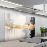 KitchenYeah Spatscherm 100x65 cm - Zelfklevende achterwand Goud - Luxe - Acryl - Kunst - Keuken muurbeschermer - Spatwand fornuis