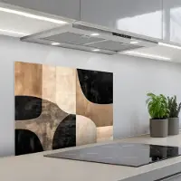 KitchenYeah Spatscherm 70x55 cm - Zelfklevende achterwand Abstract - Vlakken - Zwart - Rond - Keuken muurbeschermer - Spatwand fornuis